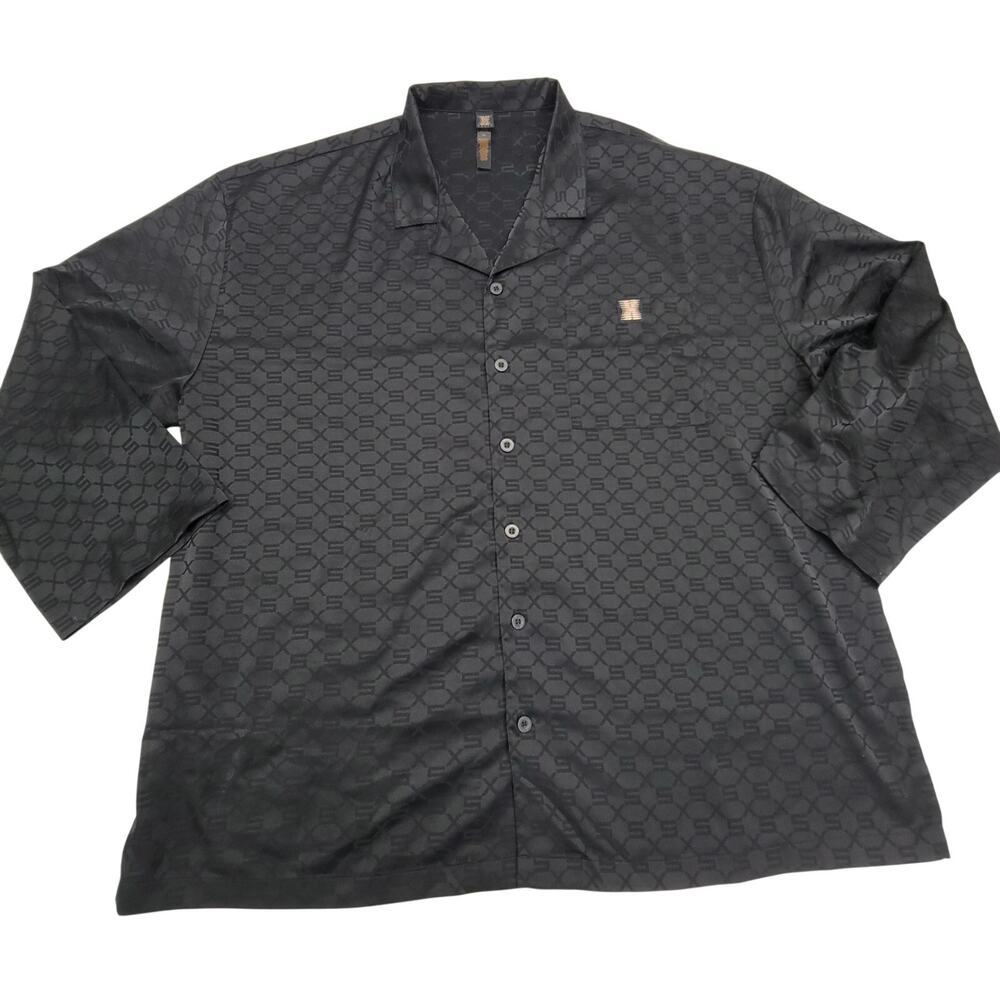 Savage X Fenty Mens 4XL Black Monogram Jacquard Satin Lounge Button Up Shirt